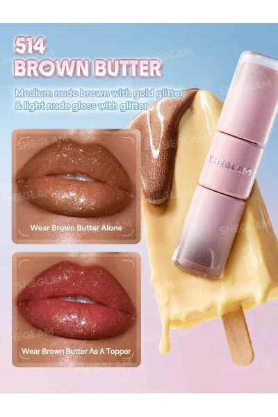  تصویر 8 : تینت لب پیل‌آف و برق لب دو سر رنگ Mocha Cream شیگلم Sheglam 