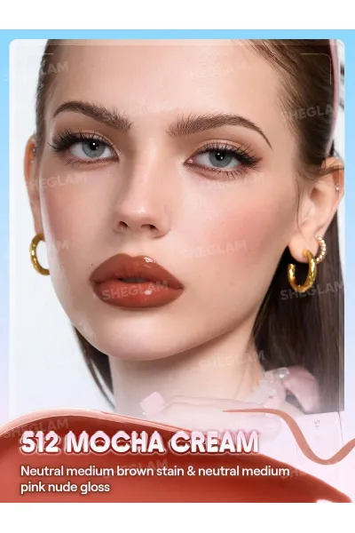  تصویر 9 : تینت لب پیل‌آف و برق لب دو سر رنگ Mocha Cream شیگلم Sheglam 