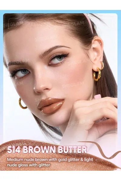  تصویر 9 : تینت لب پیل‌آف و برق لب دو سر رنگ Brown Butter شیگلم Sheglam 