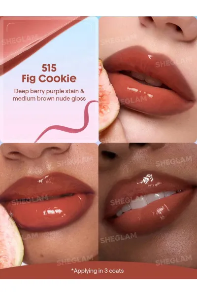  تصویر 1 : تینت لب پیل‌آف و برق لب دو سر رنگ Fig Cookie شیگلم Sheglam 