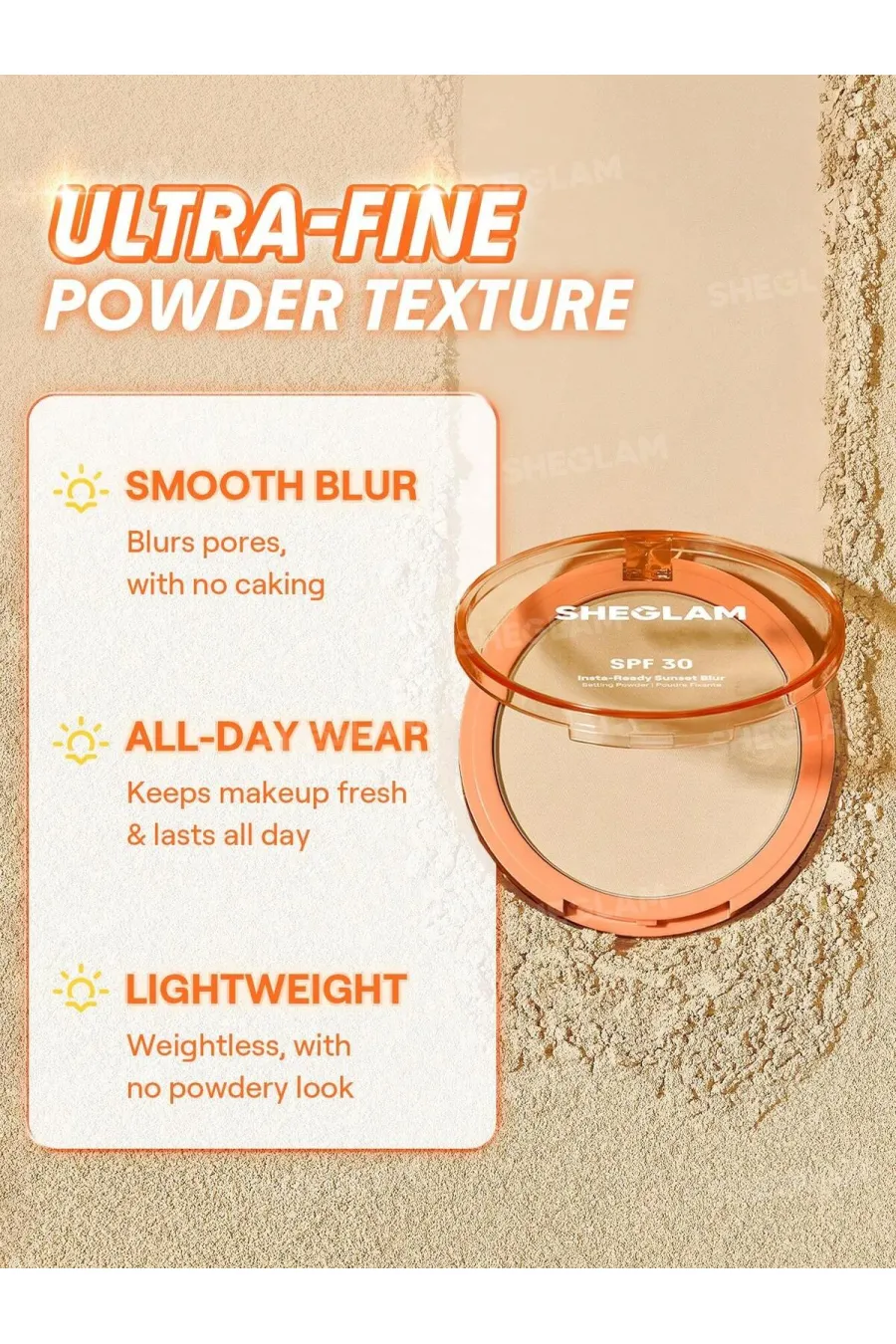 مزایای استفاده از پودر فیکس و محافظت کننده SPF 30 رنگ Bisque شیگلم Sheglam Sheglam Insta-Ready Sunset Blur Setting Powder-10 Bisque