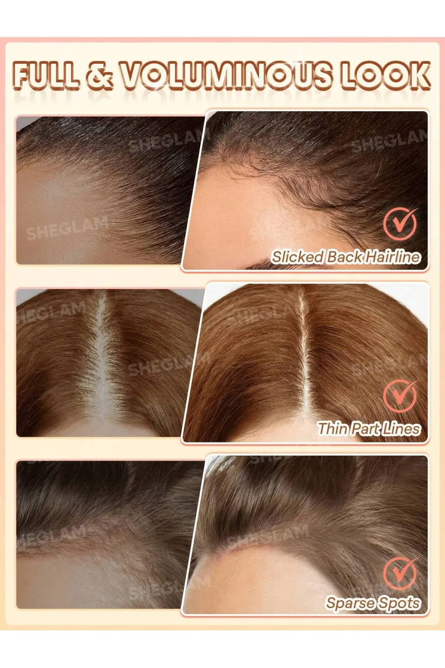قلم پوشاننده ریشه مو و حجم دهنده مو رنگ قهوه‌ای روشن Light Brown شیگلم Sheglam مناسب برای پوست/لب خشک و کم‌آب