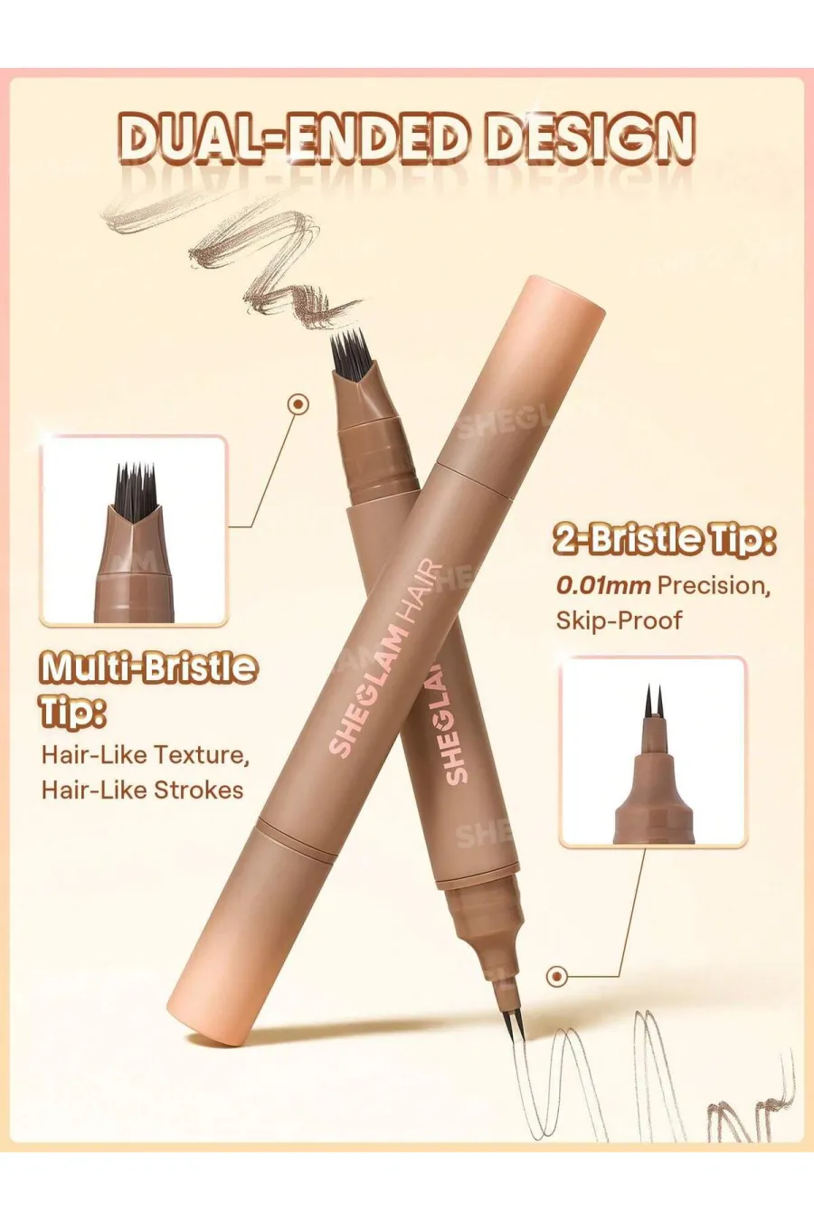 ویژگی‌های قلم پوشاننده ریشه مو و حجم دهنده مو رنگ قهوه‌ای دودی Ash Brown شیگلم S Sheglam