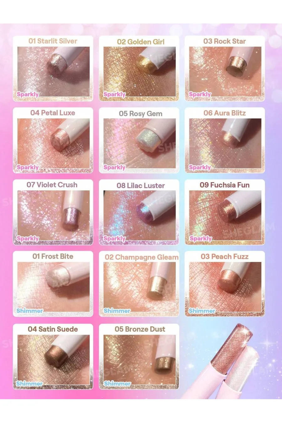 ویژگی‌های سایه استیکی ژله‌ای کریستال رنگ Petal Luxe شیگلم Sheglam و تنوع رنگ‌های آن