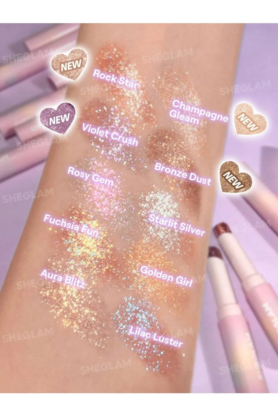 مشخصات سایه استیکی ژله‌ای کریستال رنگ Champagne Gleam شیگلم Sheglam در میان طیف‌های رنگی