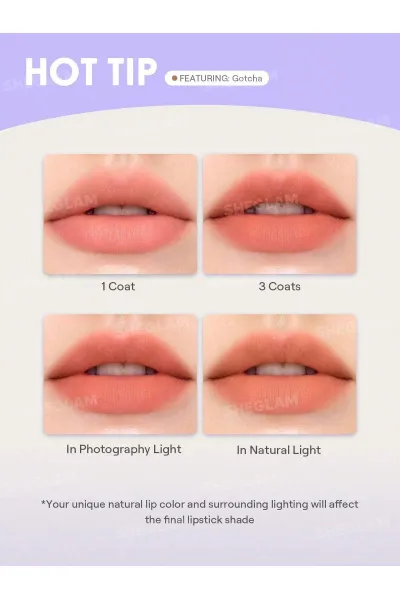  تصویر 7 : رژ لب کوشنی سبک مات و مخملی مدل Lip Veil Cushion رنگ Gotcha شیگلم Sheglam 