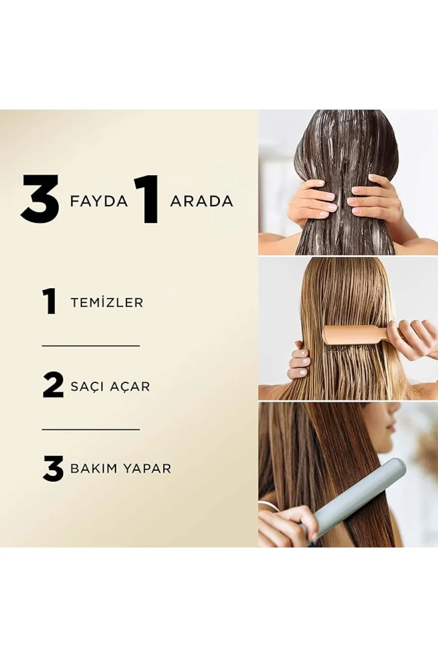 ویژگی شامپو ترمیم کننده Onarıcı Bakım پنتن Pantene با عملکرد سه‌گانه