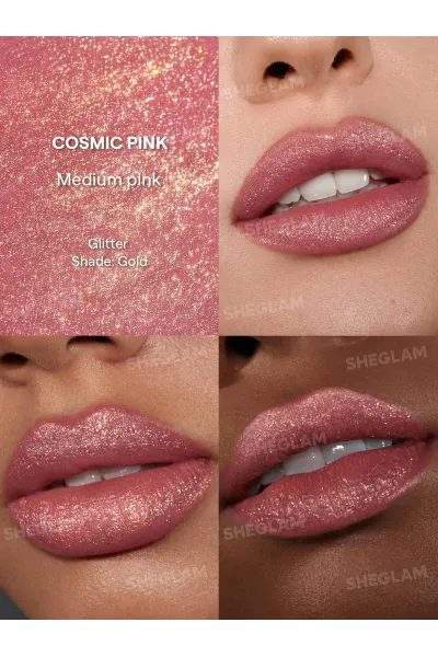  تصویر 1 : رژ لب مایع اکلیلی مدل Stardust Swipe Glitter Liquid Lipstick رنگ صورتی کیهانی Cosmic Pink شیگلم Sheglam 