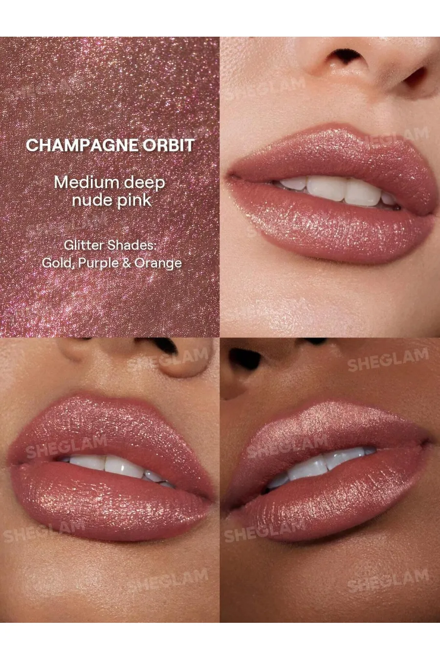 رژ لب مایع اکلیلی مدل Stardust Swipe Glitter Liquid Lipstick رنگ شامپاینی درخشان (Champagne Orbit) شیگلم Sheglam مناسب برای لبهای خشک، کمآب و زبر رژ لب مایع اکلیلی مدل Stardust Swipe Glitter Liquid Lipstick رنگ شامپاینی درخشان (Champagne Orbit) شیگلم Sheglam مناسب برای لبهای خشک، کمآب و زبر