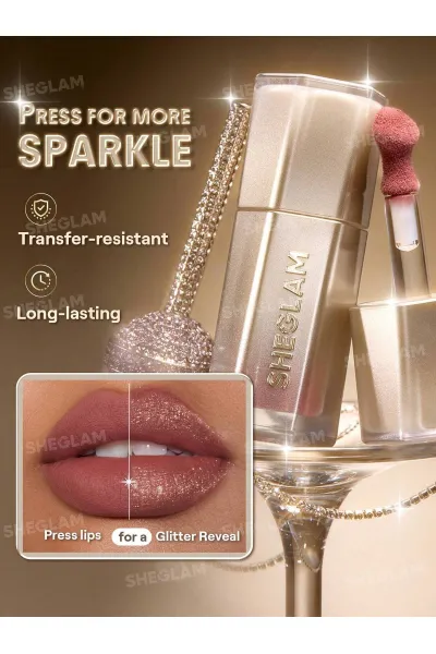  تصویر 3 : رژ لب مایع اکلیلی مدل Stardust Swipe Glitter Liquid Lipstick رنگ نود کهکشانی (Bare Nebula) شیگلم Sheglam 