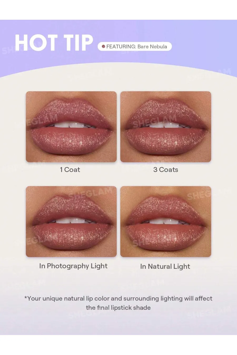 روش استفاده از رژ لب مایع اکلیلی مدل Stardust Swipe Glitter Liquid Lipstick رنگ رژ لب مایع اکلیلی مدل Stardust Swipe Glitter Liquid Lipstick رنگ موکای شهابی (Mo
