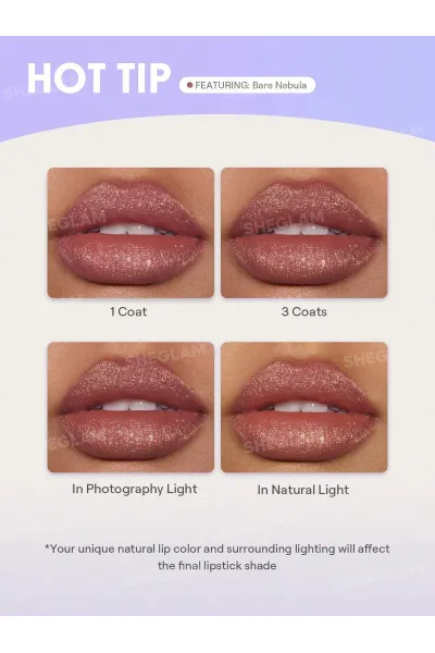  تصویر 8 : رژ لب مایع اکلیلی مدل Stardust Swipe Glitter Liquid Lipstick رنگ موکای رزگلد (Orbital Glow) شیگلم Sheglam 