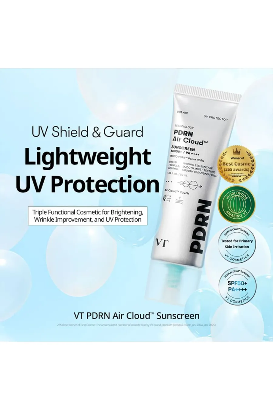 خرید کرم ضد آفتاب آبرسان و سبک ایر کلود PDRN وی‌تی کازمتیک VT Cosmetics اصل و اورجینال