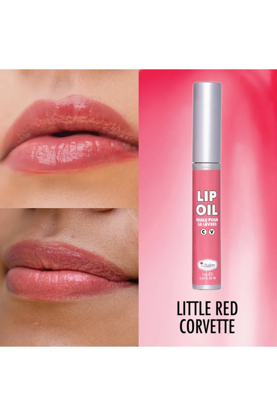 معرفی روغن لب براق Little Red Corvette رنگ قرمز گیلاسی و آبرسان دبالم The balm روی لب