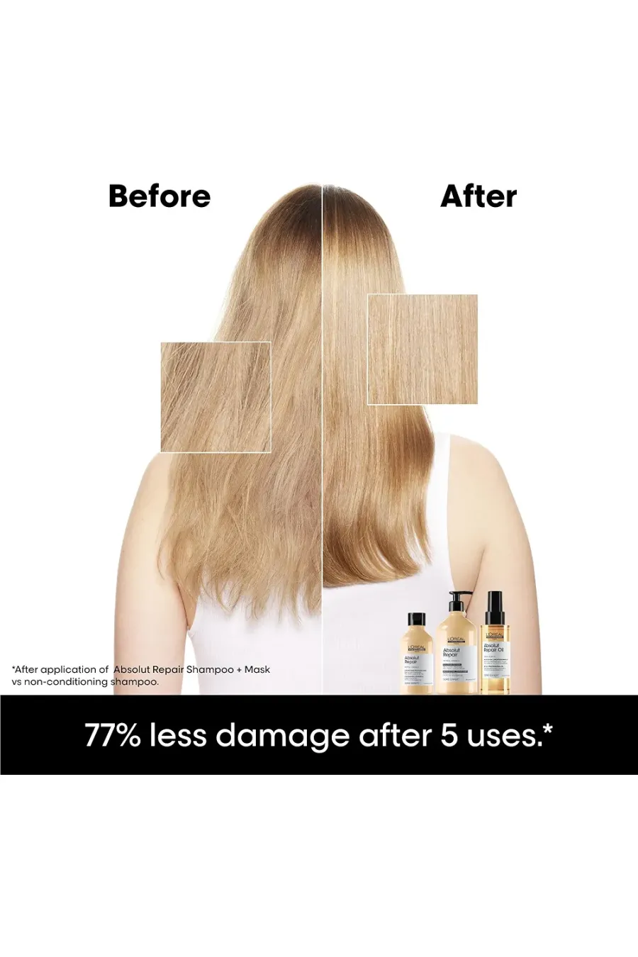 نتیجه استفاده مداوم از شامپو ترمیمکننده موهای آسیبدیده برای بازسازی و تقویت ۳۰۰ میلیلیتر لورال پاریس L'Oreal Paris نتیجه استفاده مداوم از شامپو ترمیمکننده موهای آسیبدیده برای بازسازی و تقویت ۳۰۰ میلیلیتر لورال پاریس L'Oreal Paris