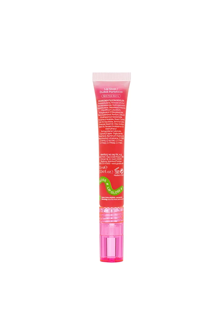 فرمولاسیون و ترکیبات شاخص لیپ گلاس درخشان با رنگ Pink Berry صورتی توتی و جلوه براق بیولیس Beaulis