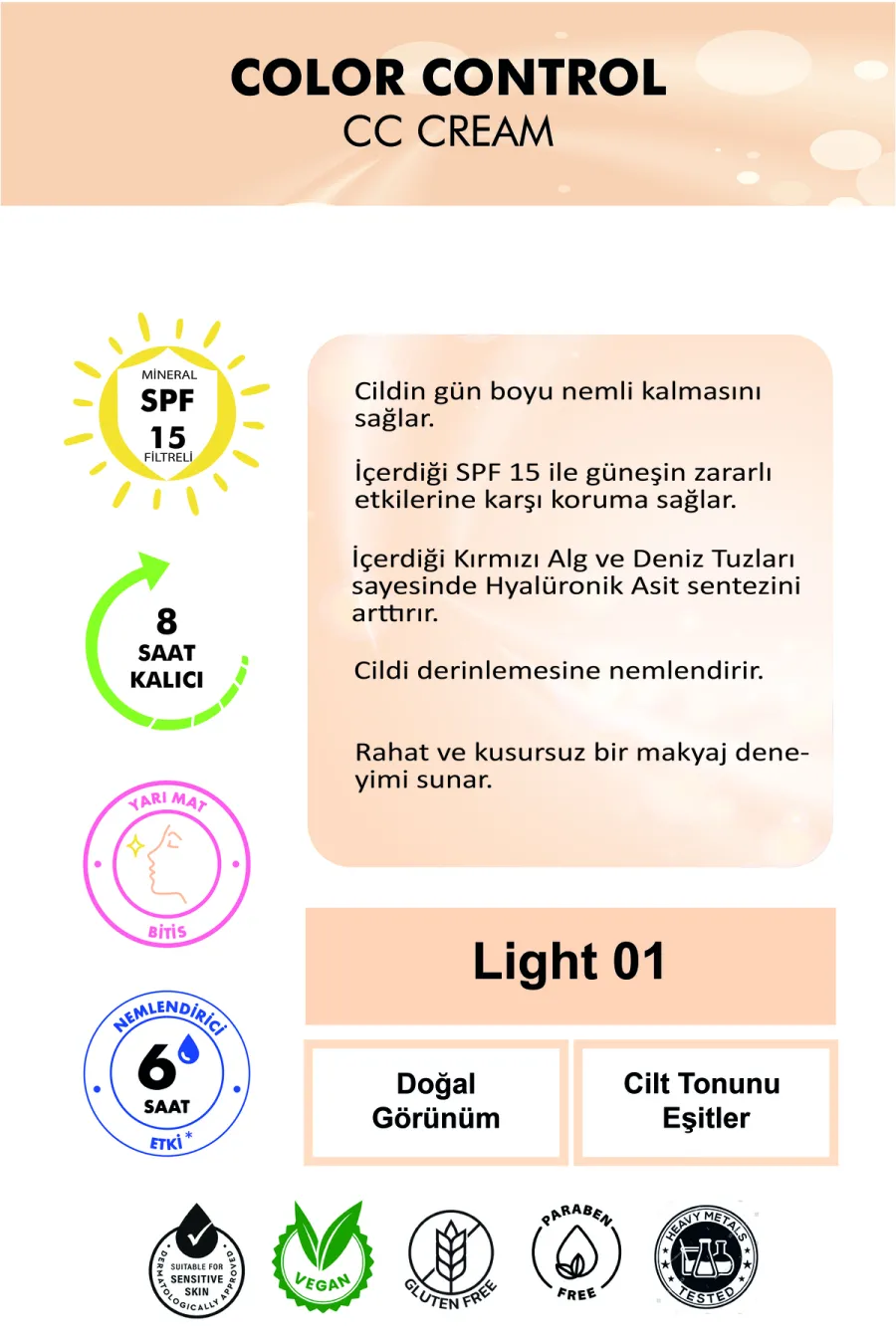 ترکیبات مؤثر سیسی کرم رنگ لایت شماره 01 فارماسی Farmasi با SPF و هیالورونیک اسید ترکیبات مؤثر سیسی کرم رنگ لایت شماره 01 فارماسی Farmasi با SPF و هیالورونیک اسید