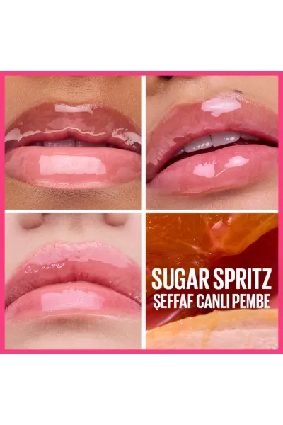  تصویر 3 : لیپ گلاس آبرسان و فوق‌العاده براق 004 Sugar Spritz رنگ قهوه‌ای روشن میبلین نیویورک Maybelline New York 