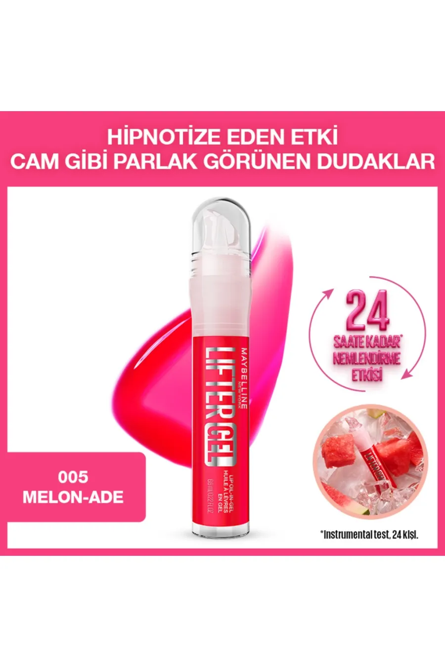خرید لیپ گلاس آبرسان و فوق‌العاده براق 005 Melon Ade رنگ هلویی میبلین نیویورک Maybelline New York اصل