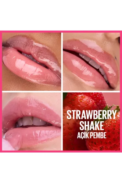  تصویر 3 : لیپ گلاس آبرسان و فوق‌العاده براق 006 Strawberry Shake صورتی توت‌فرنگی میبلین نیویورک Maybelline New York 