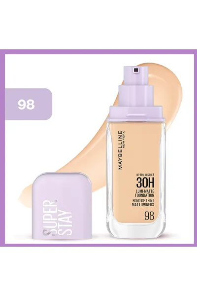 تصویر 2 : کرم پودر Lumi Matte شماره 98 Sun Beige قهوه‌ای روشن با پوشش یکدست میبلین نیویورک Maybelline New York 