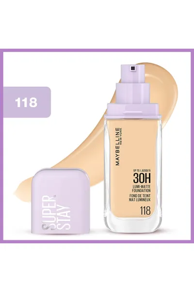  تصویر 2 : کرم پودر لومی مات 118 Light Beige بژ روشن با پوشش طبیعی و ماندگار میبلین نیویورک Maybelline New York 