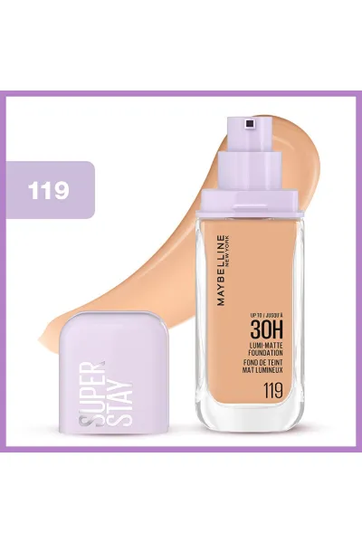  تصویر 2 : کرم پودر لومی مات رنگ 119 بژ روشن با پوشش مات و ماندگار میبلین نیویورک Maybelline New York 
