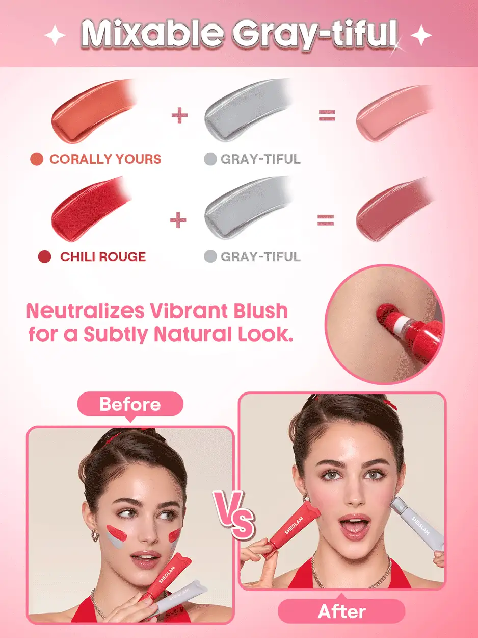  تصویر 1 : رژگونه مات مایع 504 Gray Tiful رنگ خاکستری ملایم با جلوه طبیعی شیگلم Sheglam 