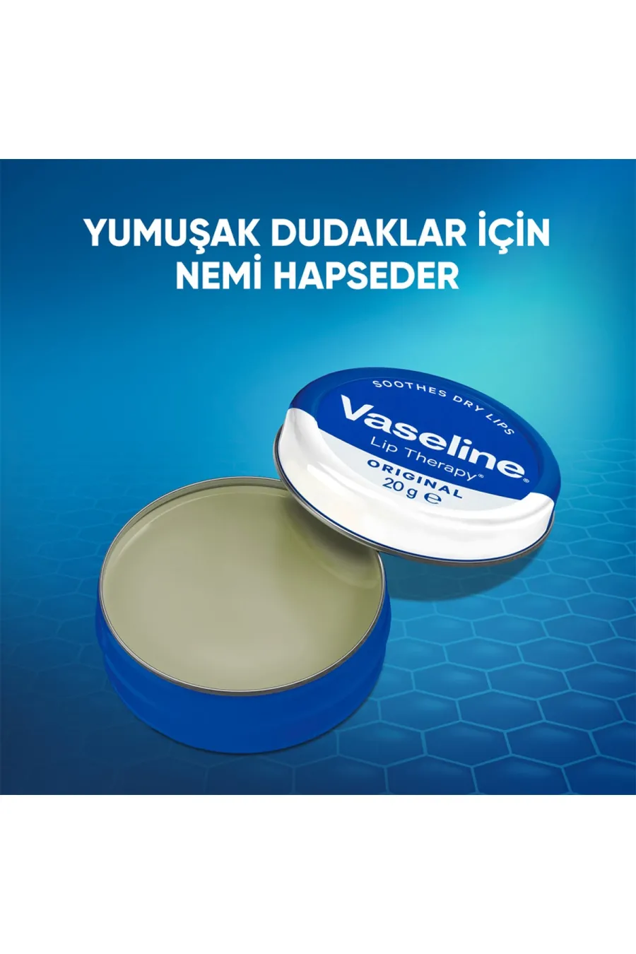 ژله پترولیوم در بالم لب بی رنگ Orginal وازلین Vaseline با نمای بافت محصول ژله پترولیوم در بالم لب بی رنگ Orginal وازلین Vaseline با نمای بافت محصول
