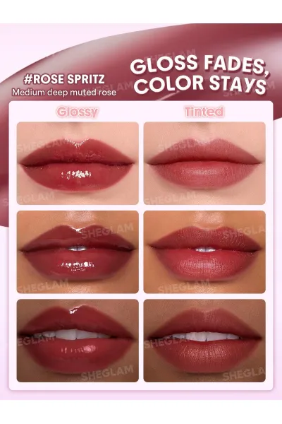  تصویر 1 : تینت لب براق و ماندگار رنگ Rose Spritz صورتی رز طبیعی شیگلم Sheglam 