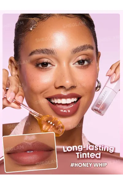  تصویر 2 : تینت لب براق و ماندگار در رنگ 528 Honey Whip قهوه‌ای روشن شیگلم Sheglam 