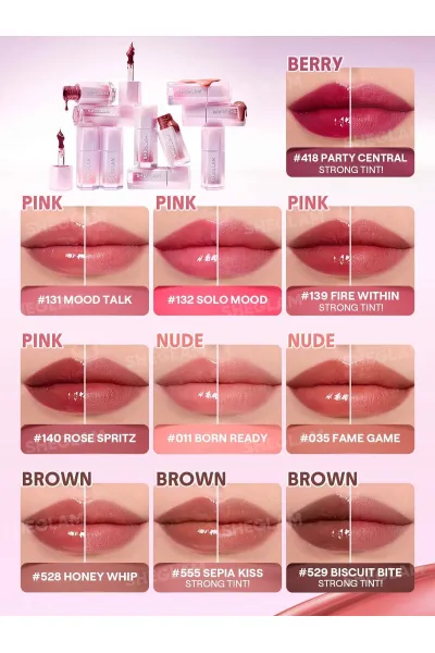  تصویر 5 : تینت لب براق رنگ 555 Sepia Kiss قهوه‌ای روشن با جلوه درخشان شیگلم Sheglam 