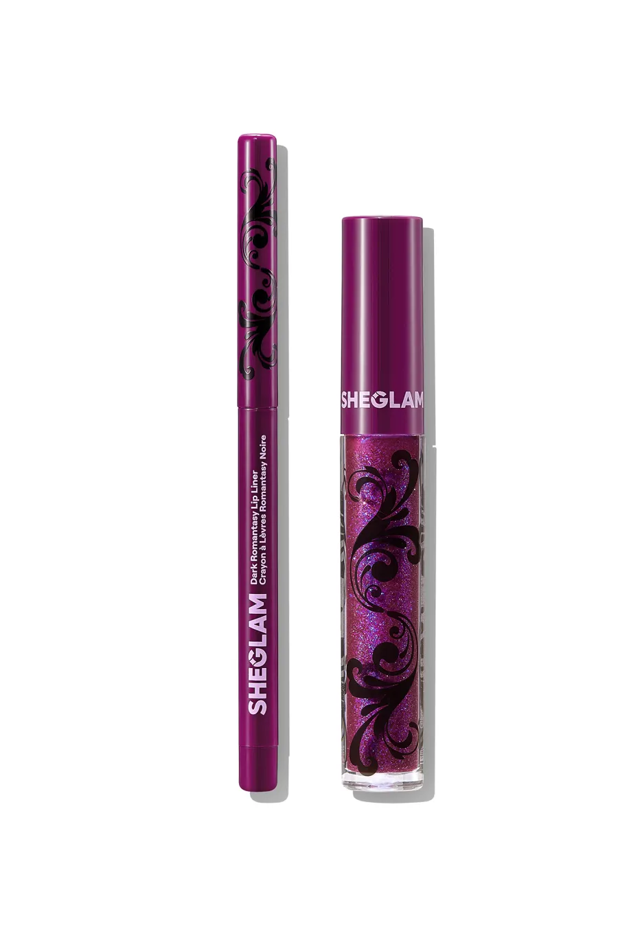نمایش کیت خط لب و برق لب Dark Romantasy Plum Noir با رنگ آلویی تیره شیگلم Sheglam
