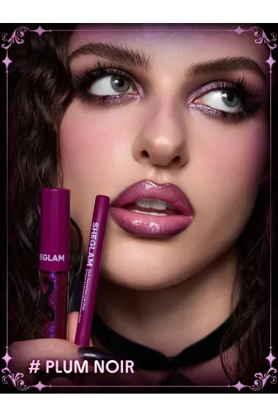  تصویر 4 : کیت خط لب و برق لب Dark Romantasy Plum Noir با رنگ آلویی تیره شیگلم Sheglam 