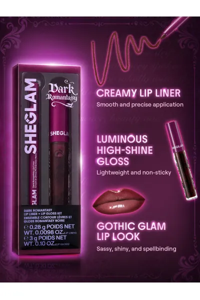  تصویر 2 : کیت خط لب و برق لب Dark Romantasy Rich Velvet با رنگ قهوه‌ای مخملی شیگلم Sheglam 