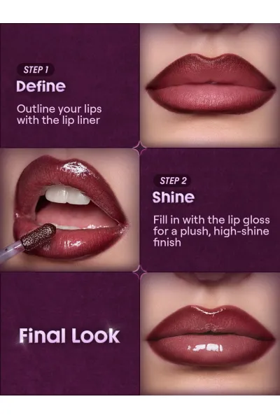  تصویر 3 : کیت خط لب و برق لب Dark Romantasy Rich Velvet با رنگ قهوه‌ای مخملی شیگلم Sheglam 