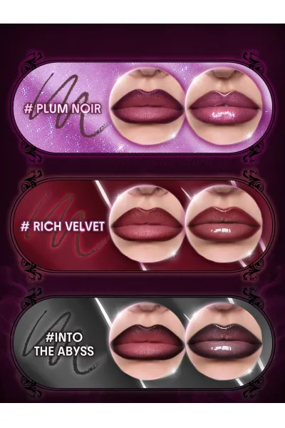  تصویر 5 : کیت خط لب و برق لب Dark Romantasy Rich Velvet با رنگ قهوه‌ای مخملی شیگلم Sheglam 