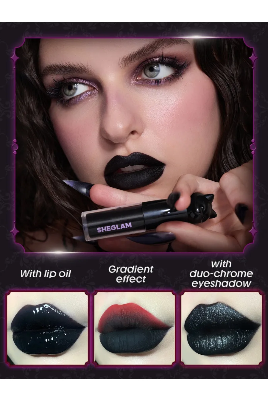 مشخصات موس لب ضدانتقال Dark Romantasy Black با رنگ مشکی عمیق مات شیگلم Sheglam