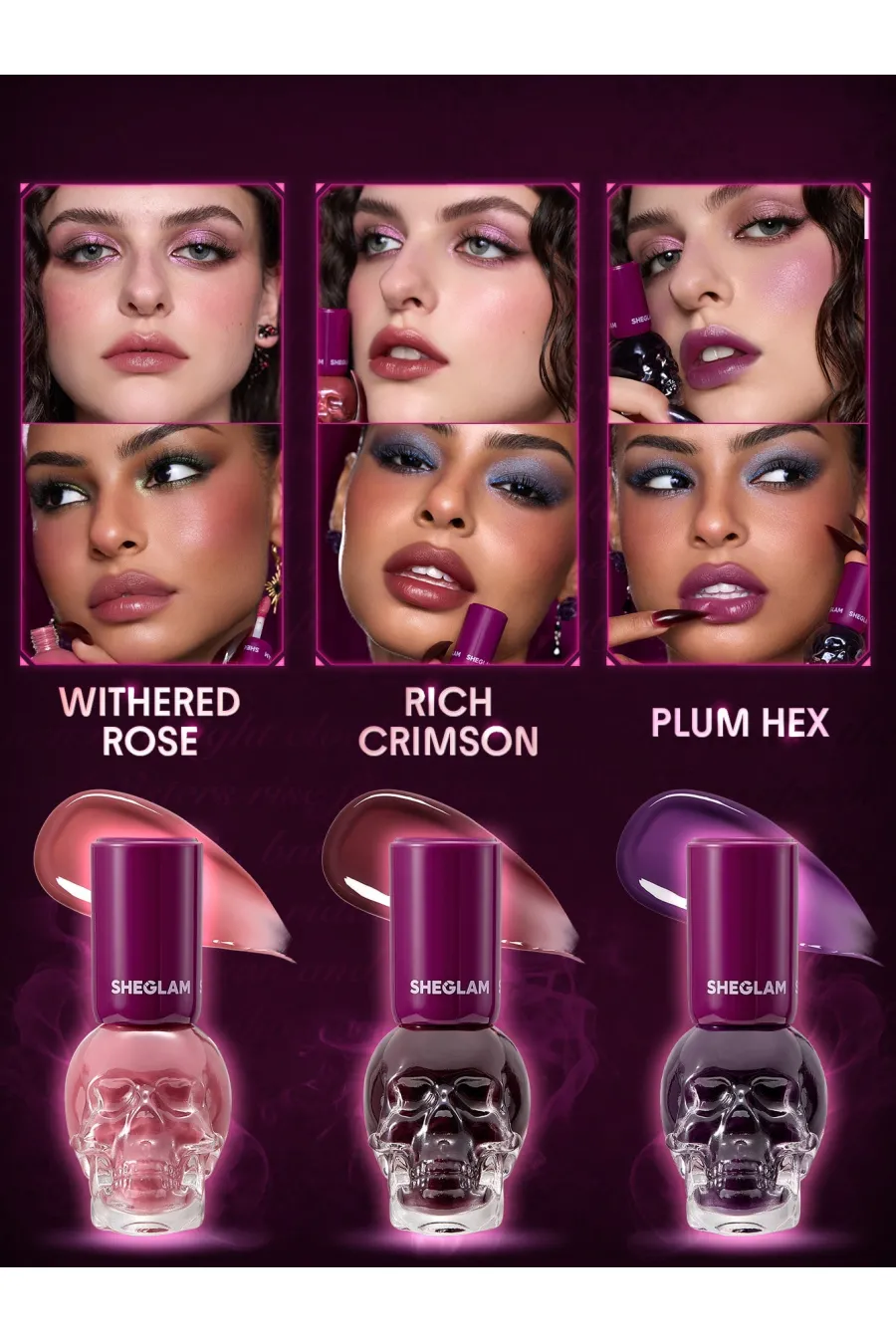 ویژگی‌های تینت لب و گونه Dark Romantasy Rich Crimson با رنگ قرمز زرشکی شیگلم Sheglam