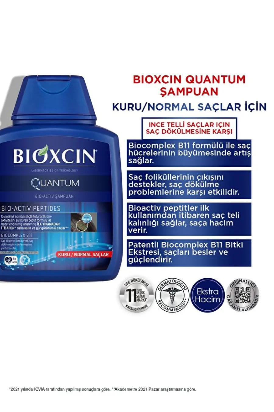 ترکیبات مؤثر شامپو کوانتوم ضد ریزش موهای خشک و نرمال بیوکسین BIOXCIN با پپتیدها و بیوکامپلکس
