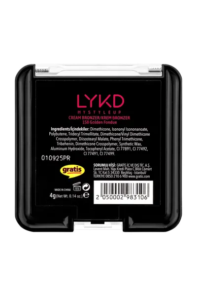  تصویر 3 : برنزر کرمی Cream Bronzer 158 Golden Fondue طلایی برنزه با جلوه طبیعی لایکد LYKD 