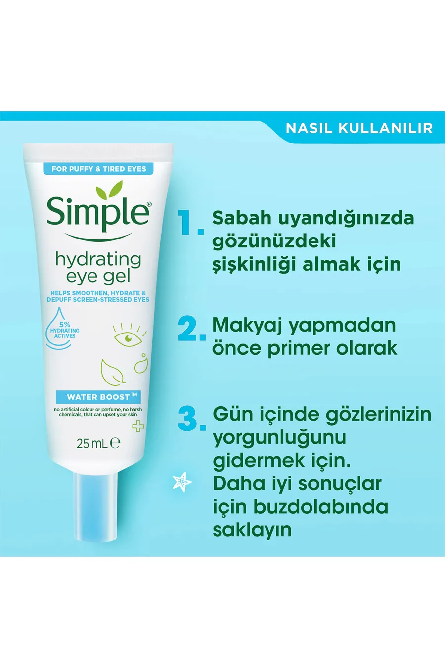 نحوه استفاده از ژل کرم آبرسان دور چشم Water Boost سیمپل Simple