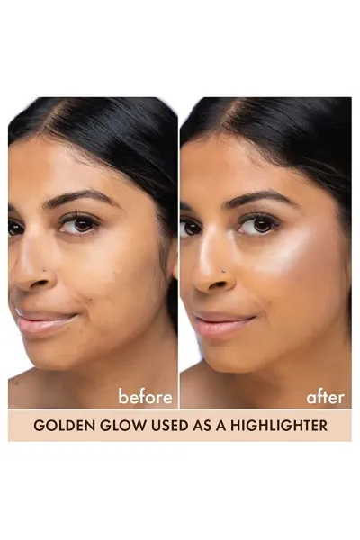  تصویر 4 : هایلایتر قطره‌ای Dewy Face Drops Golden Glow طلایی درخشان با جلوه شبنم‌گون دبالم The balm 