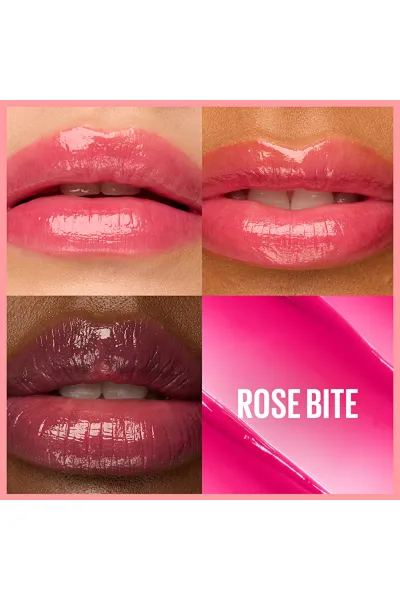  تصویر 2 : بالم لب رنگی Lifter Glaze 03 Rose Bite رز صورتی با شی باتر و هیالورونیک اسید میبلین نیویورک Maybelline New York 