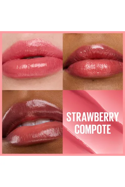  تصویر 4 : بالم لب رنگی 12 Strawberry Compote قرمز توت‌فرنگی با شی باتر و هیالورونیک اسید میبلین نیویورک Maybelline New York 