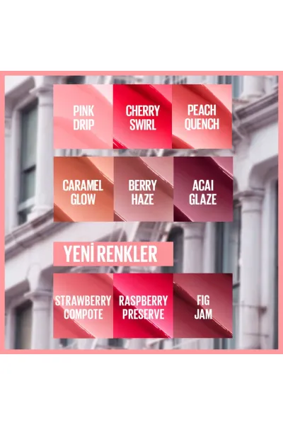  تصویر 3 : بالم لب رنگی 13 Raspberry Preserve تمشکی با شی باتر و هیالورونیک اسید میبلین نیویورک Maybelline New York 
