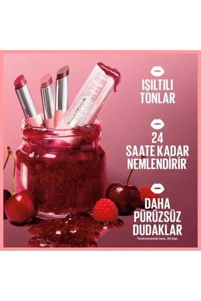  تصویر 5 : بالم لب رنگی 13 Raspberry Preserve تمشکی با شی باتر و هیالورونیک اسید میبلین نیویورک Maybelline New York 