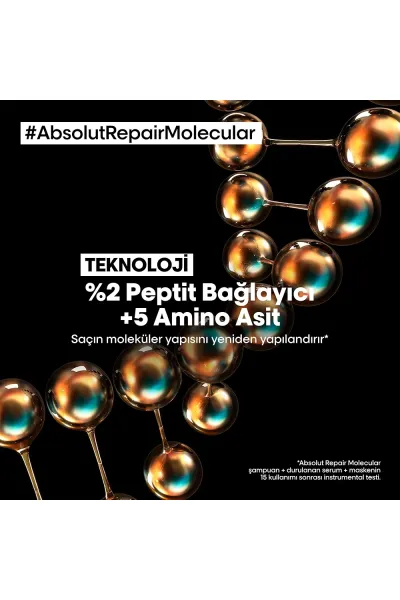  تصویر 4 : شامپو ترمیم‌کننده مولکولی پروفشنال مدل Absolut Repair Molecular تقویت‌کننده موهای آسیب‌دیده و ضعیف ۵۰۰ میل لورال پاریس L'Oreal Paris 