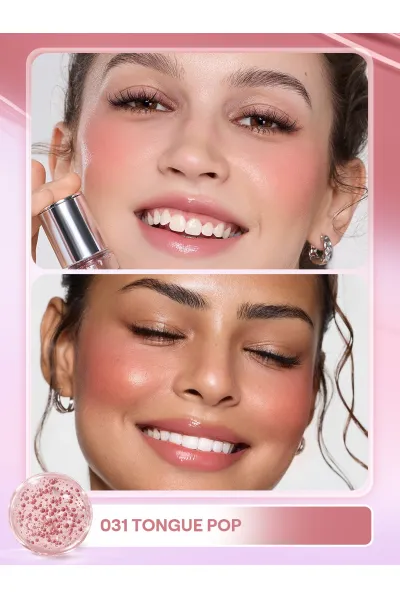  تصویر 2 : رژگونه مایع سرمی مغذی Bubble Dew در رنگ 031 Tongue Pop صورتی پاپی شیگلم Sheglam 