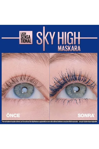  تصویر 2 : ریمل بلندکننده و حجم‌دهنده مژه Sky High رنگ Navy Blue آبی سرمه‌ای میبلین نیویورک Maybelline New York 